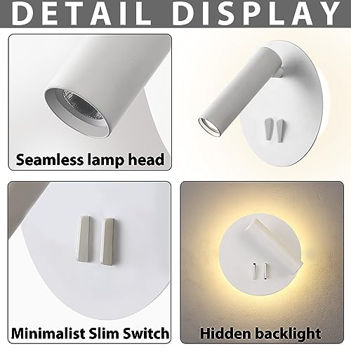 ZEROUNO Bedroom Wall Lamp with Switch Reading Light Hardwired Sconces Which Angle Adjustable for Bed-Side Interior Design (White) - color: White