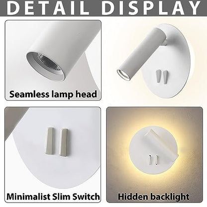 ZEROUNO Bedroom Wall Lamp with Switch Reading Light Hardwired Sconces Which Angle Adjustable for Bed-Side Interior Design (White) - color: White
