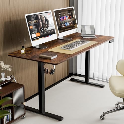 63"x28" Standing Desk, Height Adjustable Sit-Stand Home Office, Brown | Electric Adjustable Standing Desk, Sit to Stand Computer Office Desk with Splice Board, Memory Preset, Lifts 28.7''-46.5" - color: Rustic Brown, size: 63 inch