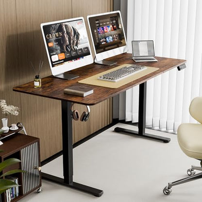 63"x28" Standing Desk, Height Adjustable Sit-Stand Home Office, Brown | Electric Adjustable Standing Desk, Sit to Stand Computer Office Desk with Splice Board, Memory Preset, Lifts 28.7''-46.5" - color: Rustic Brown, size: 63 inch