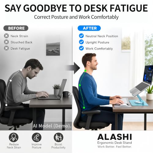 ALASHI Laptop Stand for Desk with 360° Rotating Base, Multi-Angle Adjustable Laptop Stands, Foldable Laptop Riser Compatible with 10 to 17 Inches PC Computer, Blue - color: D-Blue