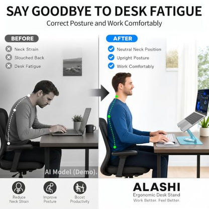 ALASHI Laptop Stand for Desk with 360° Rotating Base, Multi-Angle Adjustable Laptop Stands, Foldable Laptop Riser Compatible with 10 to 17 Inches PC Computer, Blue - color: D-Blue