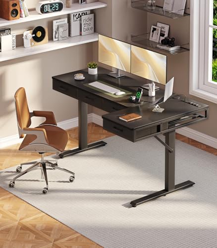 63 Inch L Shaped Electric Standing Desk with 4 Drawers, Black | Reversible Corner Table, Office Desk With 4 Drawers and Outlets For Home Office, Computer Workstation And Sit Stand Use - color: Black, size: 63 Inch