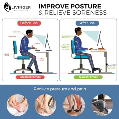 Livinger Foot Stool – Adjustable Foot Rest with 6 Height Settings – Under-Desk Support with Non-Slip Legs – Ergonomic Foot Roller – Sturdy Design for Office or Home