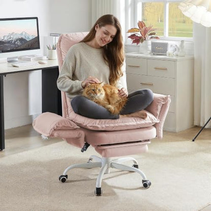 Bestier High Back Executive Chair with Flip-Up Armrests Wheel, Pink Velvet - color: Pink Velvet