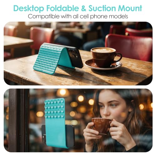 Flexible Silicone Aluminum Phone Holder Tablet Stand with Charging Port Design, Foldable Airplane Laptop/Phone Stand for Home Office Travel (Tiffany - with Suction) - color: Tiffany - with Suction