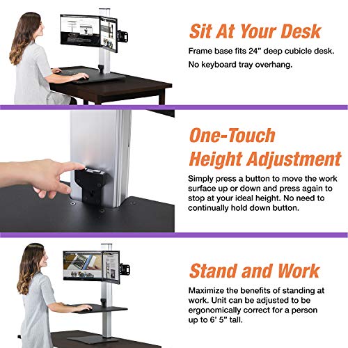 Victor High Rise Electric Sit-Stand Standing Desk Converter with Dual Monitor Stand - Height Adjustable Office Desk Workstation for Home, 28" x 23" Work Surface, Black - size: Dual Monitor