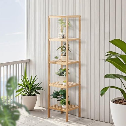 VEVOR 5-Tier Bathroom Standing Shelf, Narrow Shelving Unit, Display Storage Rack Organizer, Freestanding Flower Plant Stand, Multifunctional Bamboo Shelf Ideal for Bathroom, Kitchen, Home, Natural - style: 5-Tier