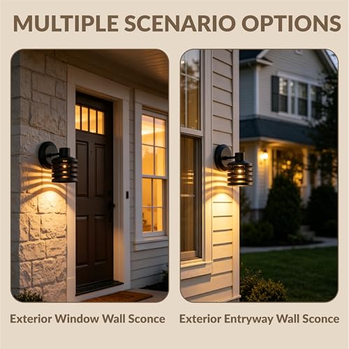 Industrial Matte Black Cylindrical Outdoor Wall Sconce with Louvered Design, Weatherproof Exterior Light Fixture, Farmhouse Lighting for Entrance, Courtyard, Porch, Patio, Garage