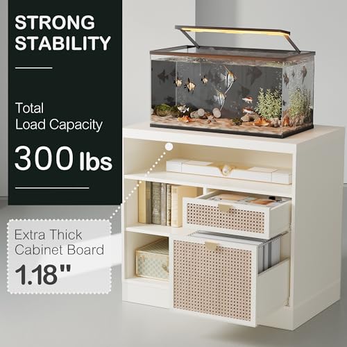 2 Drawers Storage File Cabinet with Lock & Outlet, 31.5W*29.4H | Wood Filing Cabinet for Home Office with Storage Shelves, Printer Stand & Credenza, Fits A4/Letter Size, AC/USB, White Rattan