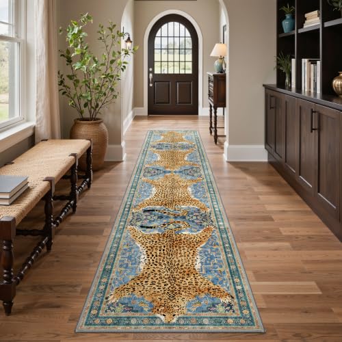Leopard Rug 2x6 Cheetah Animal Print Rug Washable Runner for Hallway Blue - color: Area Blue, size: 2' x 6' (Rectangular)