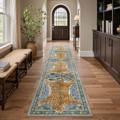Leopard Rug 2x6 Cheetah Animal Print Rug Washable Runner for Hallway Blue - color: Area Blue, size: 2' x 6' (Rectangular)