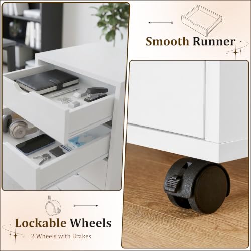 7 Drawer Mobile File Cabinet with Wheels, Office Storage Drawers, White - color: White, size: 15.75"D x 18.74"W x 34.25"H(7 Drawers)