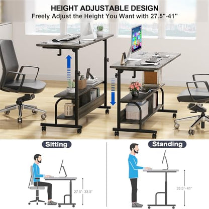 Armocity 47" Rolling Standing Desk with Charging Station for Couch Bed - color: Grey Oak, size: 47''