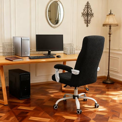 FORCHEER Large Office Chair Cover with Armrest Cover Black Jacquard Patterned Stretch Computer Chair Covers with Long Arm Rest Slipcovers Washable - color: Jacquard L-black, size: Large+Chair-Arm Cover