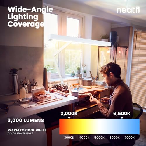 Neatfi 3,000 Lumens Ultra LED Desk Lamp with Clamp, 30W Dimmable Monitor Light, 5 Brightness Levels & 5 Light Modes (White, 28 Inches with Metal Arm) - color: White, size: 28 Inches with Metal Arm