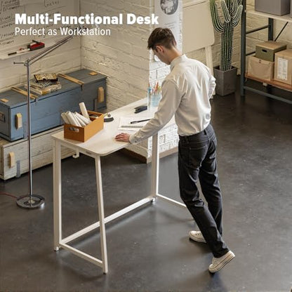 WOHOMO Folding Desk, 39.4" Foldable Computer Table for Small Spaces, White - color: White, size: Large Size:39.4 x 15.7