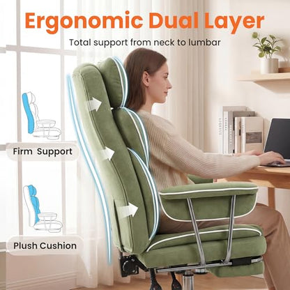 NEO CHAIR Big & Tall Leather Office Chair, High Back, Lumbar Support, Green | Gaming Chair for Adults and Computer Use, Reclining Office Chair with Foot Rest, Massage, Comfy Design and Heavy Duty Support - color: Green