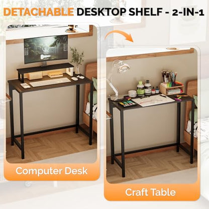 VINGLI 32" Folding Desk with Monitor Stand, Reversible Design - color: Black, size: 32 Inch