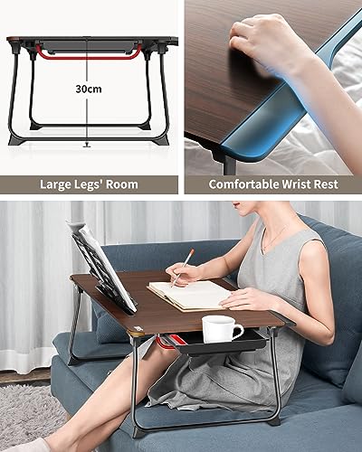 SAIJI Laptop Desk for Bed, XX-Large Foldable Bed Tray Table, 25.6" x 19.3" - color: Black Cherry