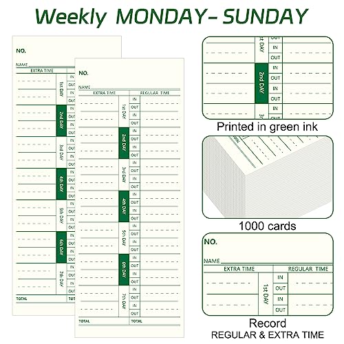Chuangdi 1000 Pcs Time Cards 1 Side Time Clock Cards 3.5 x 9 Inches
