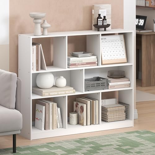 Furinno DALY Book Shelf, 8-Cube Bookshelf, Horizontal Cube Storage Organizer Bookcase, 10.9 x 47.2 x 39.4, for Living Room, Bedroom, Home Office, White - color: White, size: Standard, 8-Cube