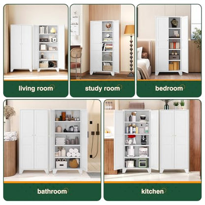 Letaya Metal Pantry Kitchen Storage Cabinet,61" H Adjustable Shelves,White - color: White, size: 14" D x 28" W x 61" H
