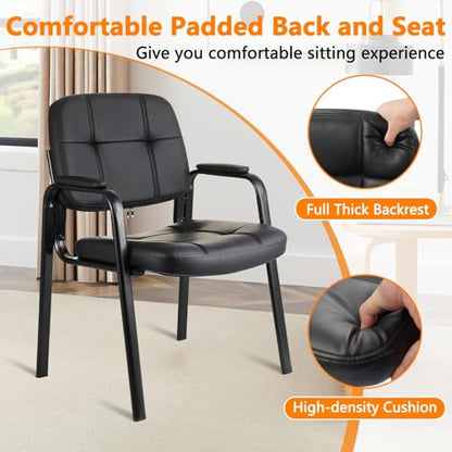 CLLATINA Waiting Room Chairs with Padded Arms Leather Guest Chair no Wheels for Office Reception and Conference Desk Black - color: Black, size: 1 pack