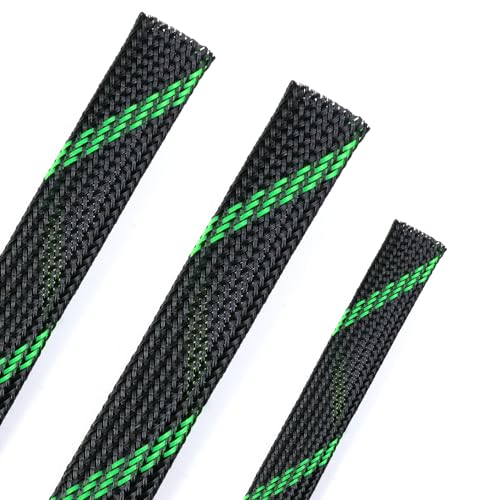 25ft PET Expandable Braided Cable Sleeve 1/3inch(8mm) Pet Braided Cable Sleeve for Audio Video Device Wire Automotive Wire (Black Green) - color: Black Green, size: 8mm"(1/3 inch)