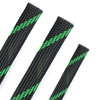 25ft PET Expandable Braided Cable Sleeve 1/3inch(8mm) Pet Braided Cable Sleeve for Audio Video Device Wire Automotive Wire (Black Green) - color: Black Green, size: 8mm"(1/3 inch)