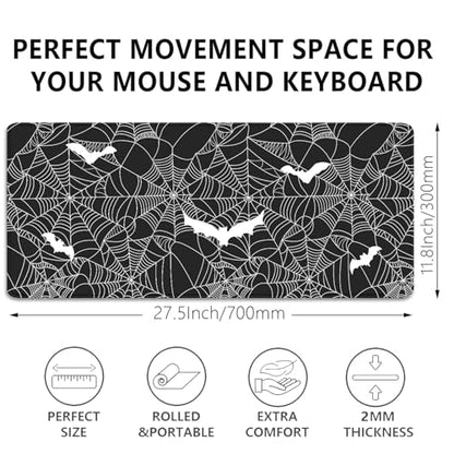 Black Spider Web Desk Pad Mouse Pad,Large Gaming Bat Mouse Mat with Stitched Edges,Non-Slip Waterproof Rubber Base Mousepad for Office Work Home Desk Mat(27.5X11.8 in) - color: Spider Webs and Bats