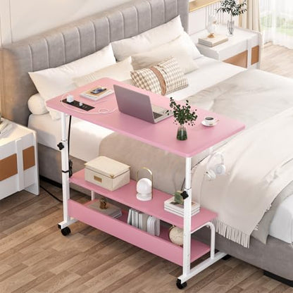 Armocity 32" Rolling Standing Desk with Charging Station for Couch Bed - color: Pink, size: 32''