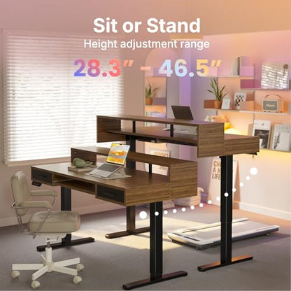 HUANUO 55″ x 26″ Electric Standing Desk with 2 Drawers &24.4″ Large Keyboard Tray, C-Clamp Mount Compatible, Adjustable Computer Desk for Office, Sit Stand Up Desk with 4 Height Presets, Deep Walnut - color: Deep Walnut, size: 55*26 inch