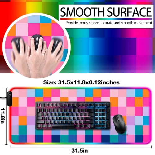 RGB Vibrant Multicolor Checkered Gaming Desk Mat & Mouse Pad, XL - color: Rgb-w20