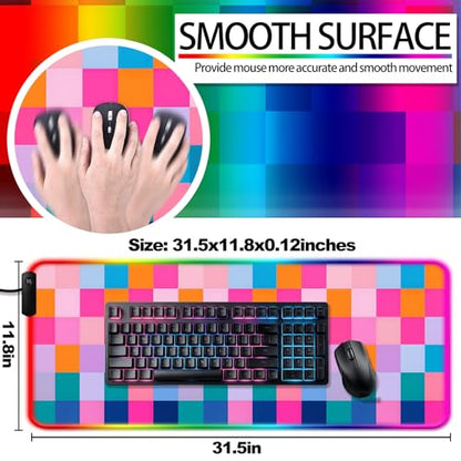 RGB Vibrant Multicolor Checkered Gaming Desk Mat & Mouse Pad, XL - color: Rgb-w20