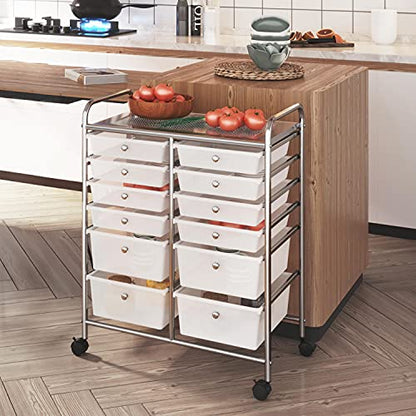 Yaheetech 12-Drawer Rolling Storage Cart on Wheels, Craft Organizer, White - color: White, style: 12 Drawers