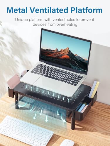Monitor Stand Riser with Drawer & Phone Holder, Black