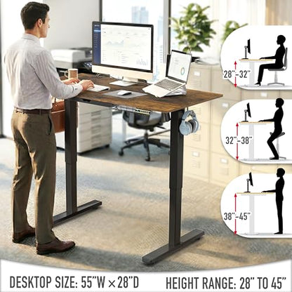 SHW 55 x 28 Electric Height Adjustable Standing Desk w/Drawer,Rustic Brown - color: Rustic Brown, size: 55-Inch