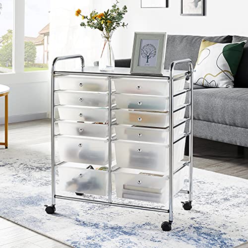 Yaheetech 12-Drawer Rolling Storage Cart on Wheels, Craft Organizer, White - color: White, style: 12 Drawers
