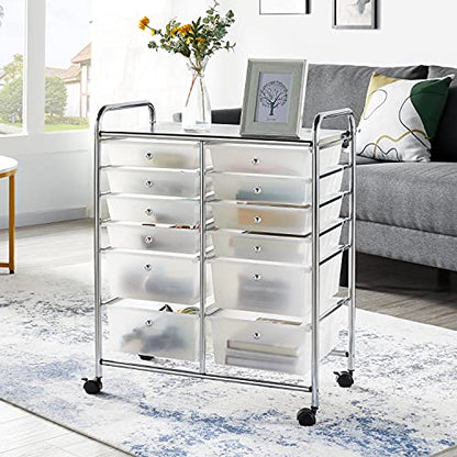 Yaheetech 12-Drawer Rolling Storage Cart on Wheels, Craft Organizer, White - color: White, style: 12 Drawers