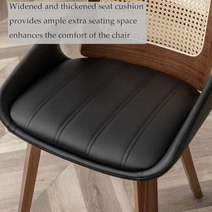 Set of 1 Rattan Dining Chair - Mid Century Modern Chair with Ergonomic Cane Back, Bentwood Frame, Faux Leather Seat, Arms, Walnut Dining Chair for Living Room/Reception/Kitchen (Walnut Black) - color: Walnut Black, size: Set of 1