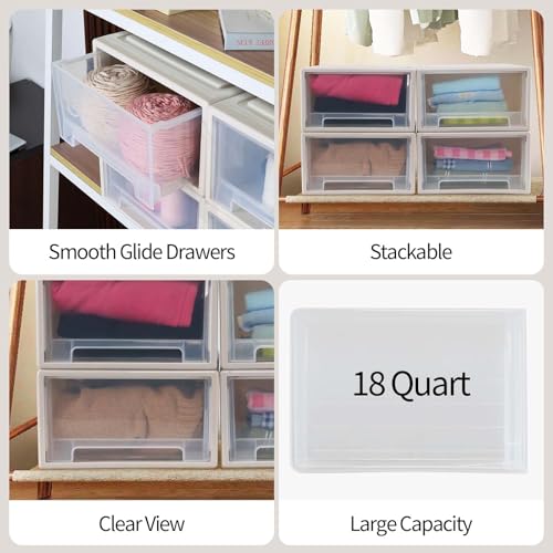 4-Tier Plastic Drawer Tower, 18 Quart Storage Organizer Unit Bin | Stackable Container Drawers for Bedroom, Bathroom, Office, Lightweight, Easy-Clean, Space-Saving Storage - size: 18 Quart