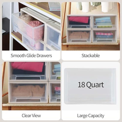 4-Tier Plastic Drawer Tower, 18 Quart Storage Organizer Unit Bin | Stackable Container Drawers for Bedroom, Bathroom, Office, Lightweight, Easy-Clean, Space-Saving Storage - size: 18 Quart