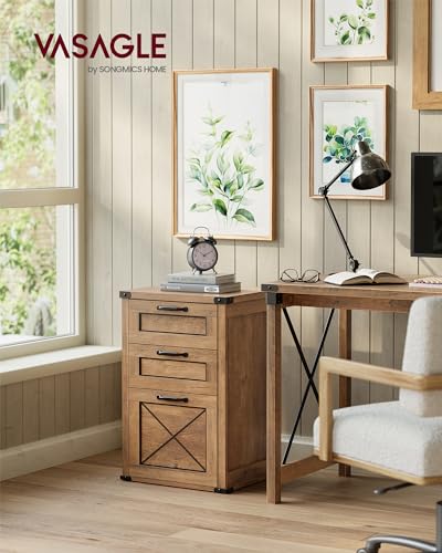 VASAGLE File Cabinet, Filing Cabinet with 3 Drawers, Printer Stand, Fit A4, Letter Size, Hanging File Folders, Modern Farmhouse Style, for Home Office, Honey Brown UOFC054T41 - color: Honey Brown, style: 3 Drawers
