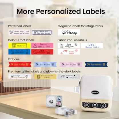 Ribbon Printer, Phomemo P15 Mini Bluetooth Portable Label Maker Machine - color: White