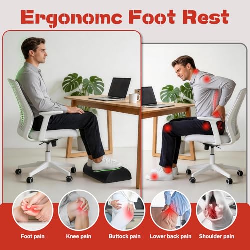 Adjustable Footrest for Under Desk at Work Ergonomic Foot Rest with 3 Adjustable Height Foot Stool for Under Desk Office Footrests with Removable Washable Mesh Cover, Black