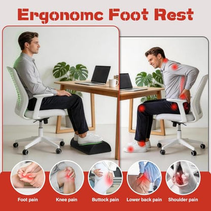 Adjustable Footrest for Under Desk at Work Ergonomic Foot Rest with 3 Adjustable Height Foot Stool for Under Desk Office Footrests with Removable Washable Mesh Cover, Black