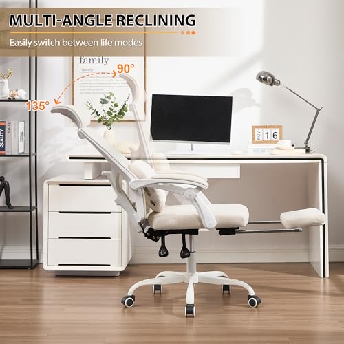 Qulomvs Ergonomic Office Chair with Massage&Heated Lumbar Support, Kneading Massage Office Chair with Foot Rest, Reclining Home Office Desk Chair Adjustable Mesh Computer Desk Chair with Wheels - color: Beige With Massager