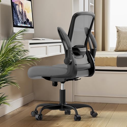 Mimoglad Ergonomic Office Chair - Desk Chair with Flip-up Armrests & 135° Recline, Adjustable Lumbar Support - Space-Saving Task Chair for Business/Team Office & Home - color: Graphite