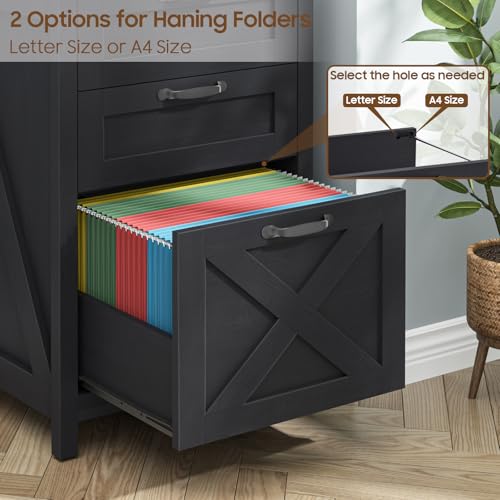 Halitaa Small Farmhouse File Cabinet with 3 Drawers for Home Office, Black | Halitaa Vertical Filing Cabinet Fits Letter and A4 Size, Farmhouse Printer Stand, Under Desk Wooden File Cabinet - color: Black, size: 3 Drawers